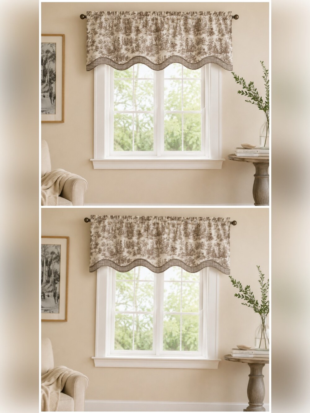 NEW 2 Waverly Charmed Life Wave Valances in Beige and Brown. 52" Wide X 18" L.